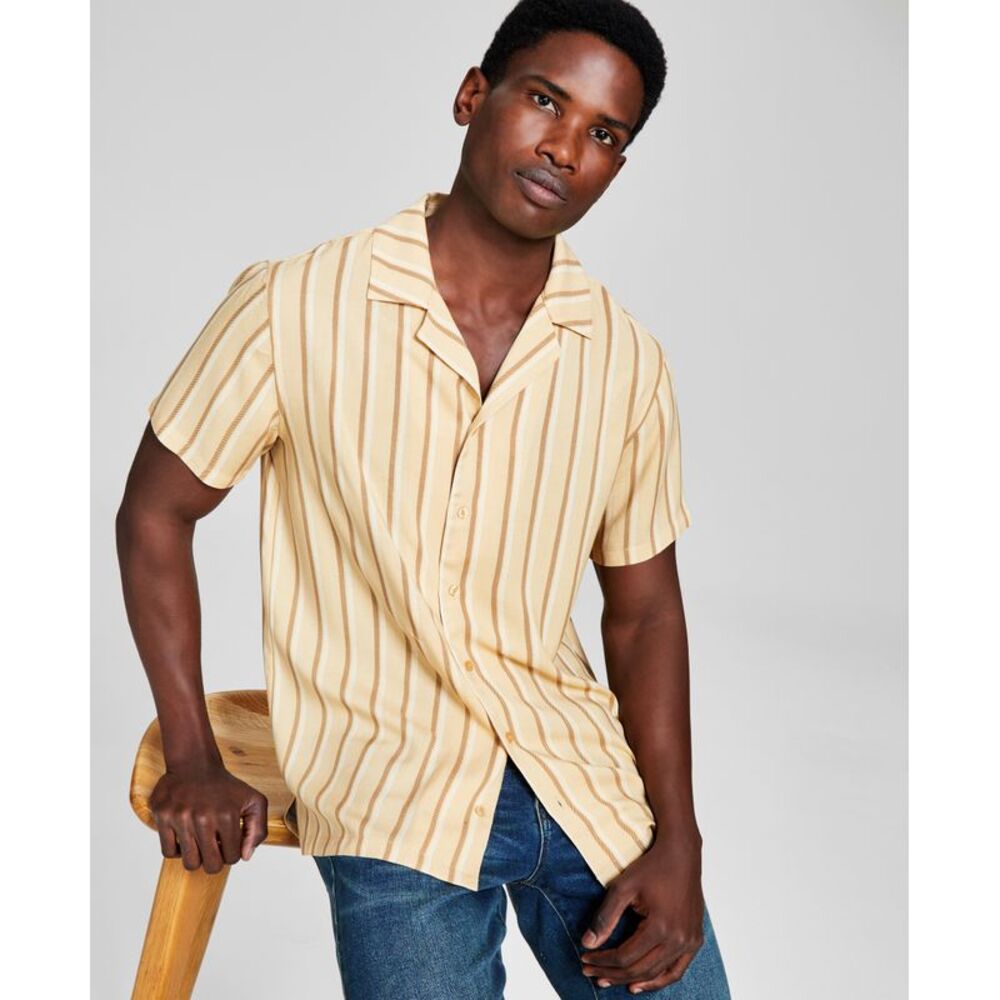 Men's Striped Woven Short Sleeve Camp Shirt
